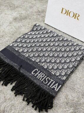 Dior Oblique Navy Blue  Grey Scarf